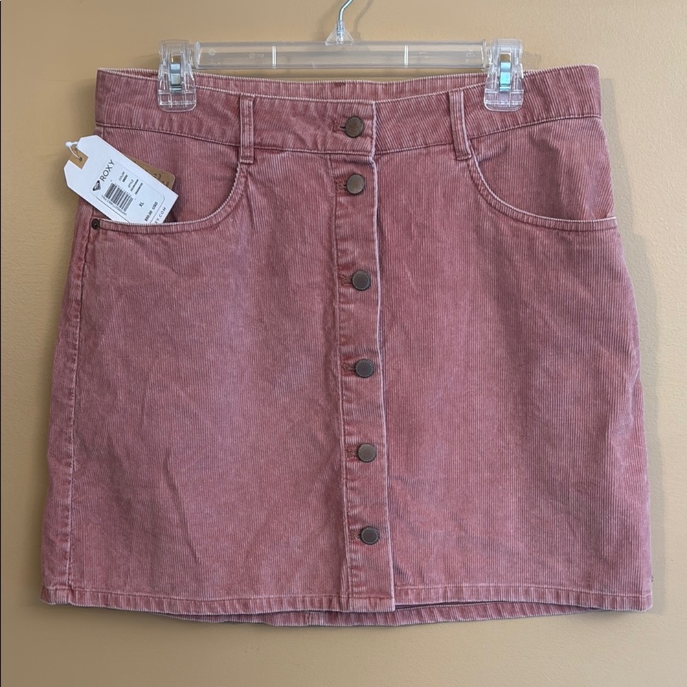 Pink Button-Front Corduroy Skirt